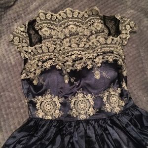 Blue and Gold Modcloth Fit and Flare Dress