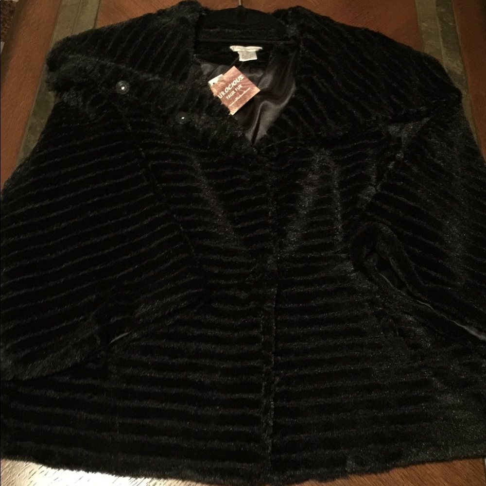 Ladies Cropped Fake Fur Jacket Dark Brown