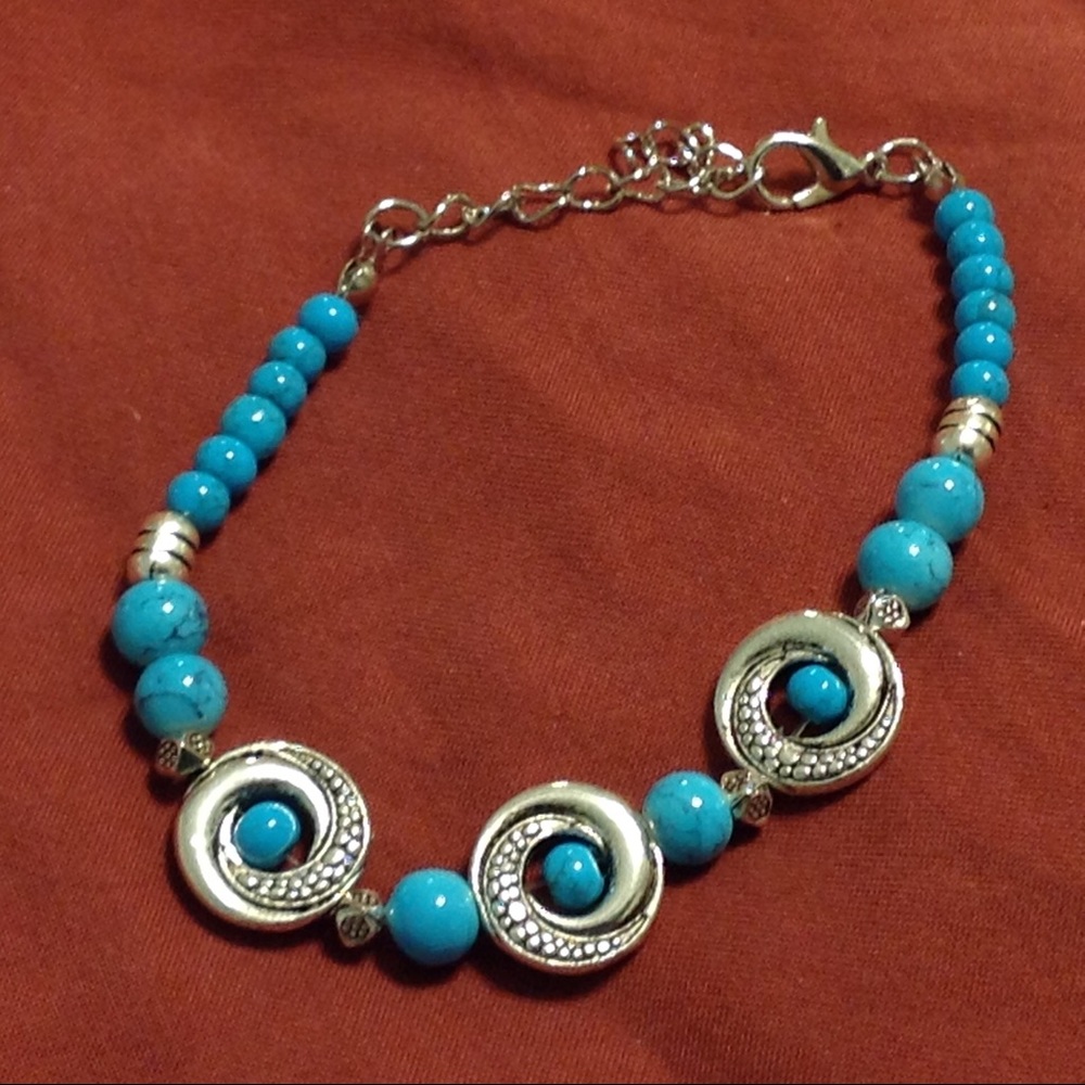 Turquoise silver bead stone bracelet