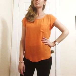 Joie Orange Silk Pocket Blouse (M)