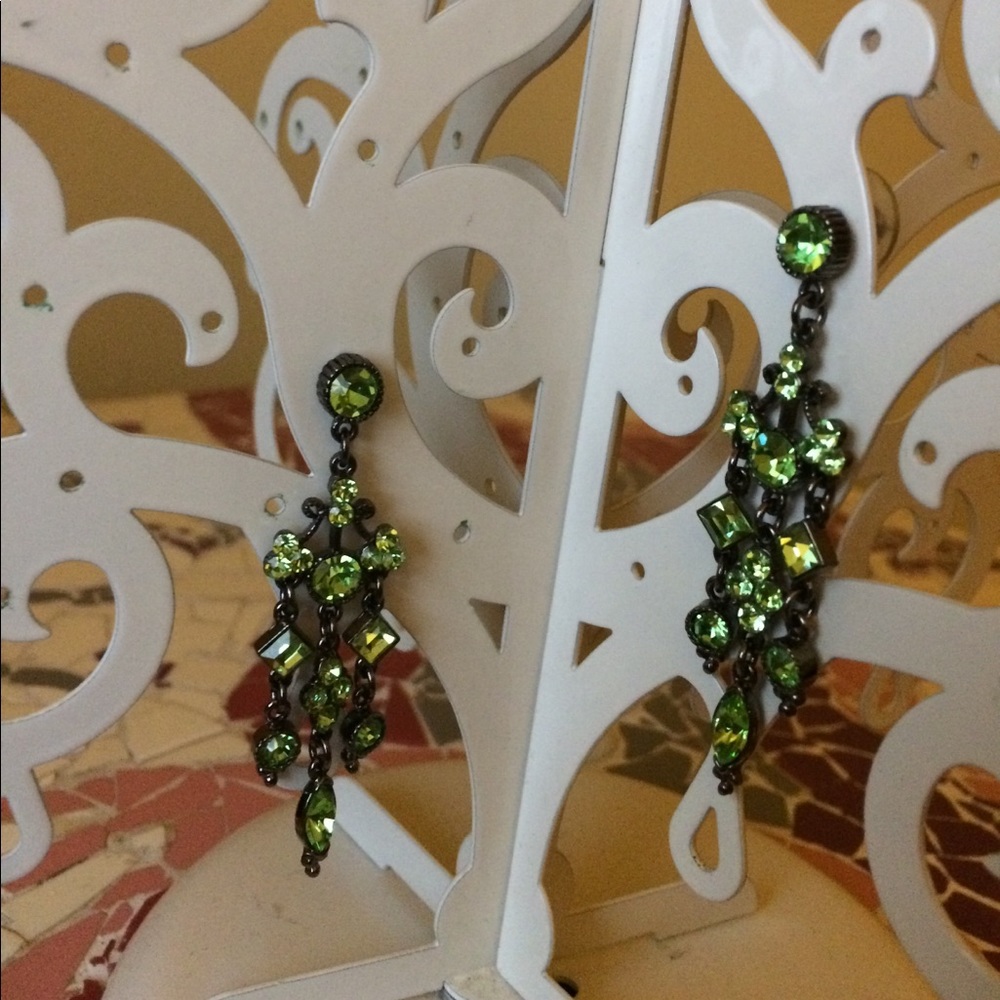 Green rhinestone dangle earrings