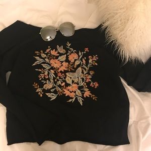 Forever 21 Embroidered Off the shoulder Sweatshirt