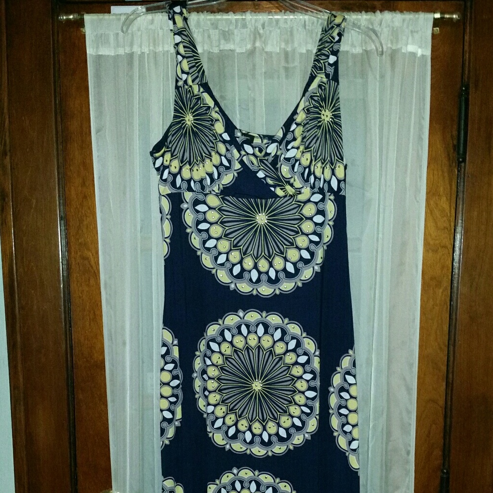 INC Blue/Yellow Flower Power Maxi Dress