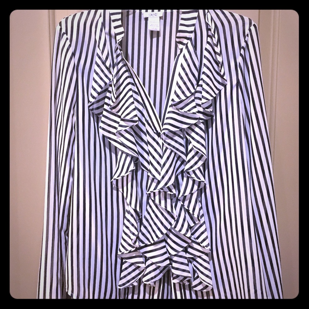 Cache Navy stripe ruffle blouse $90 off today!!