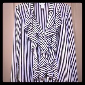 Cache Navy stripe ruffle blouse $90 off today!!