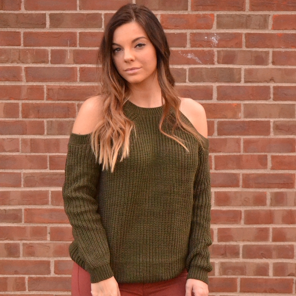 SOLD OUT! Olive Cold Shoulder Sweater - Picture 3 of 6