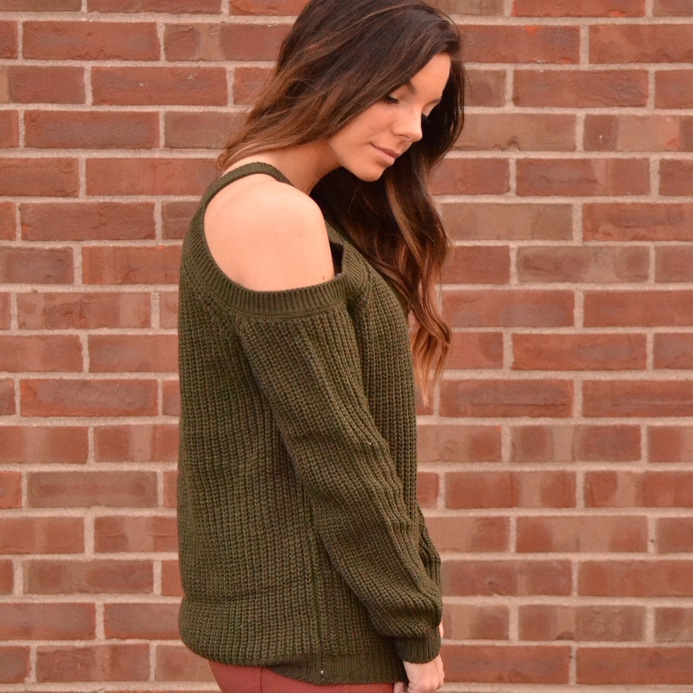 SOLD OUT! Olive Cold Shoulder Sweater - Picture 5 of 6