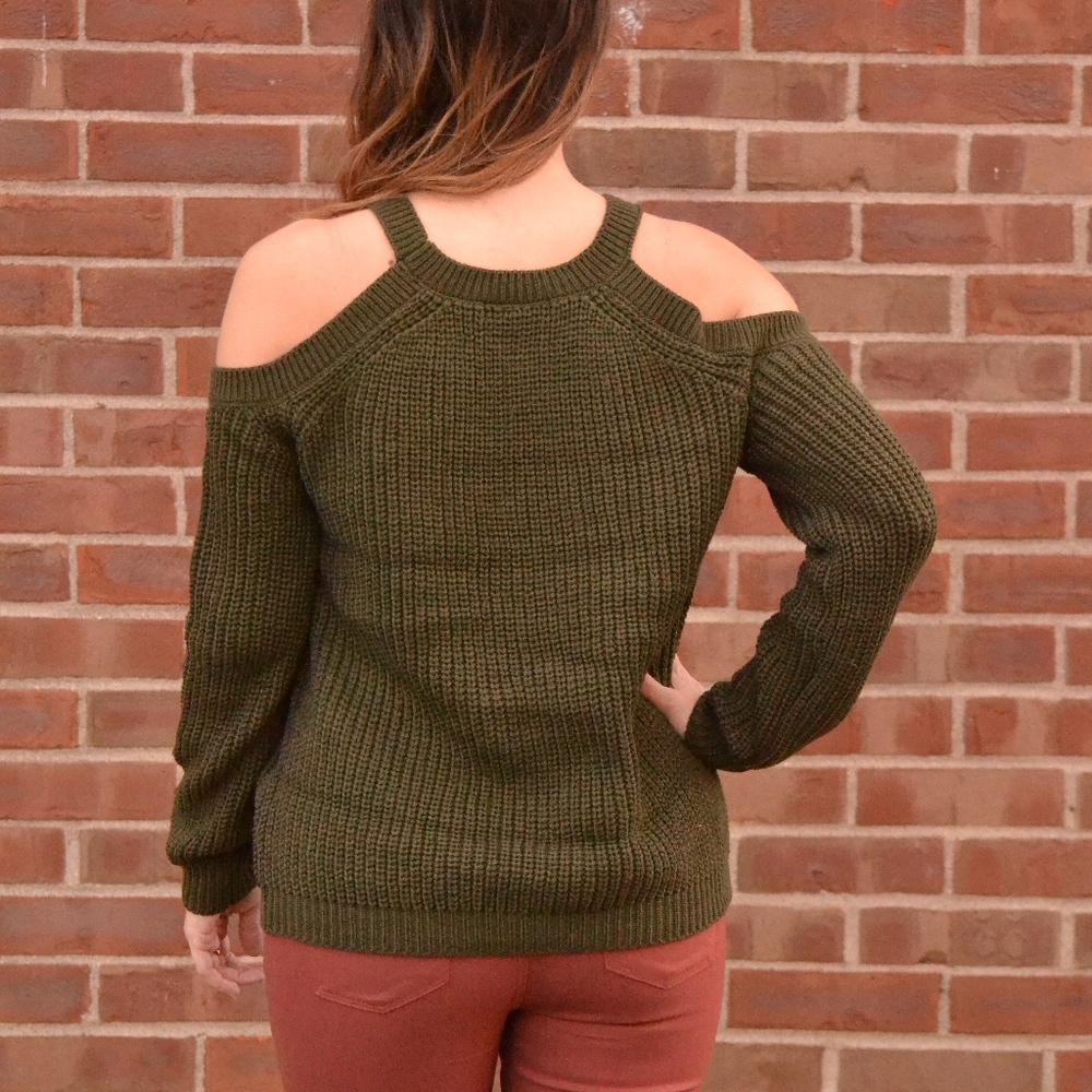SOLD OUT! Olive Cold Shoulder Sweater - Picture 6 of 6