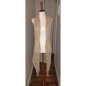 Chico's Long Beige Crocheted Sweater Vest