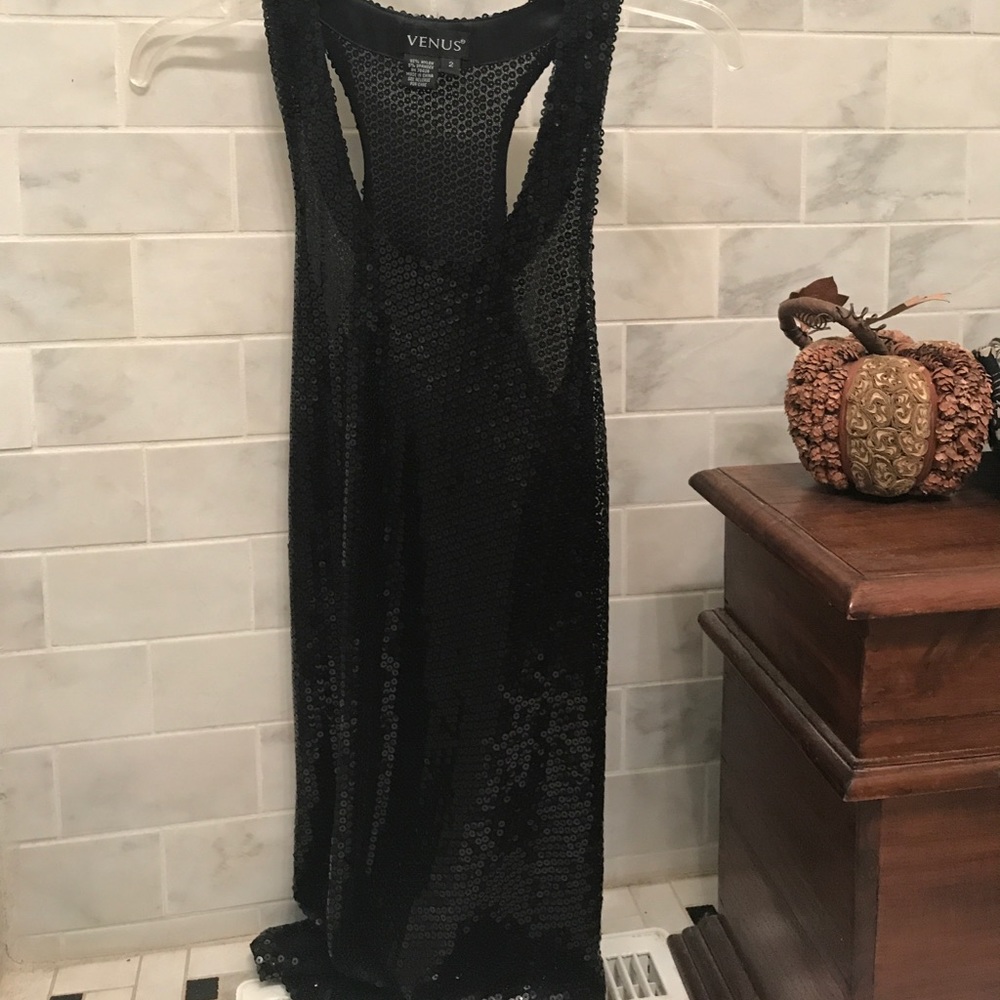 Black sequin tank top dress