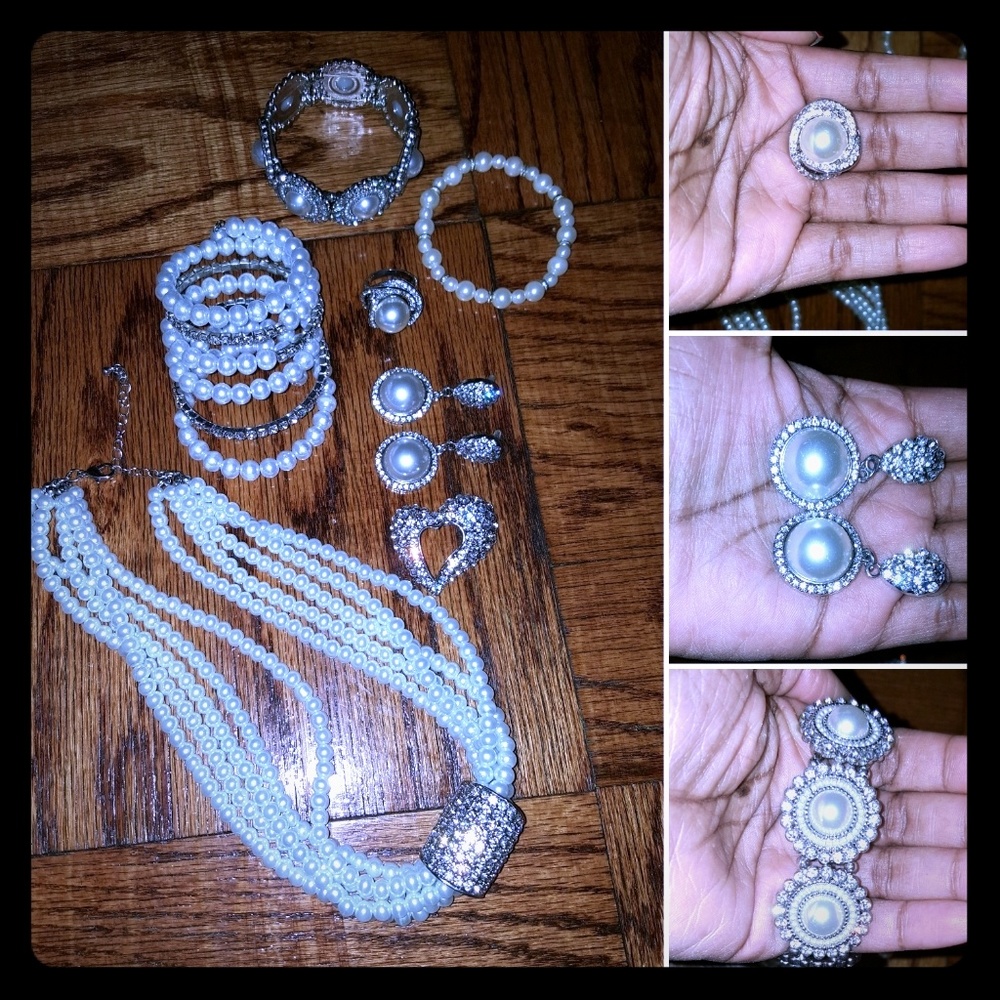 🎉SALE-was$115🎉7 Piece Diamond&PearlJewelry Set