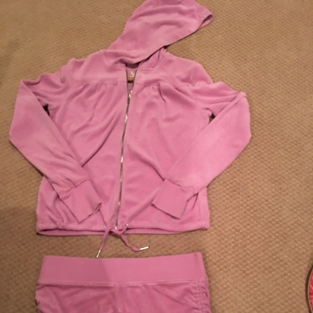 Express pink shorts and zip top terry sweat suit.