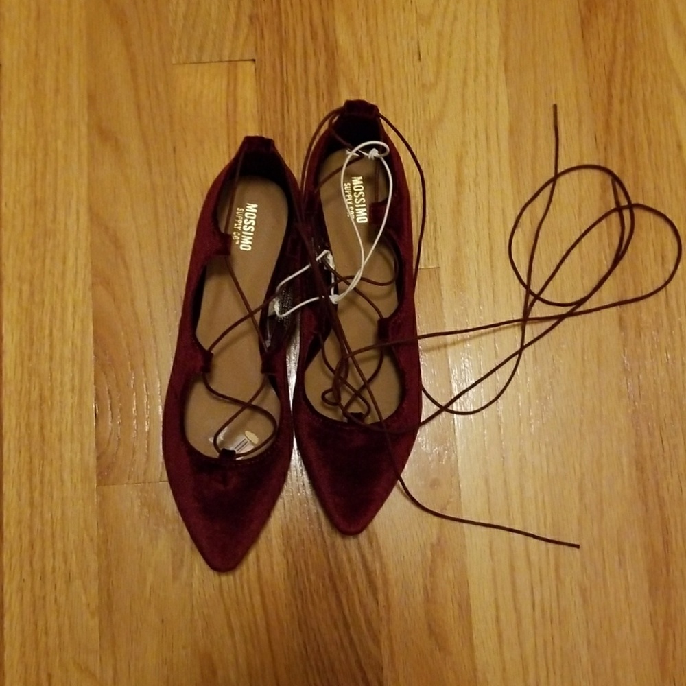 Burgundy velvet flats
