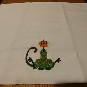 Embroidered Monkey Standard Pillowcase