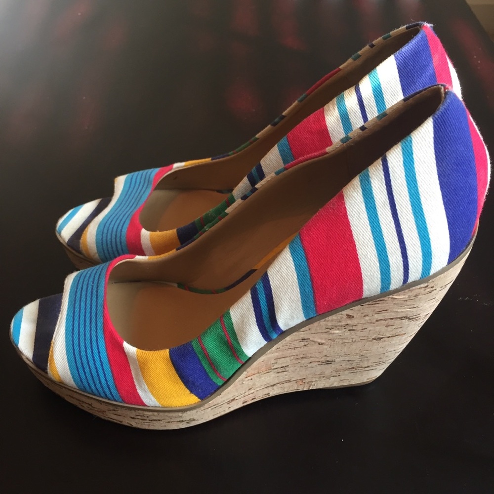 Nine West multicolor striped cork wedges