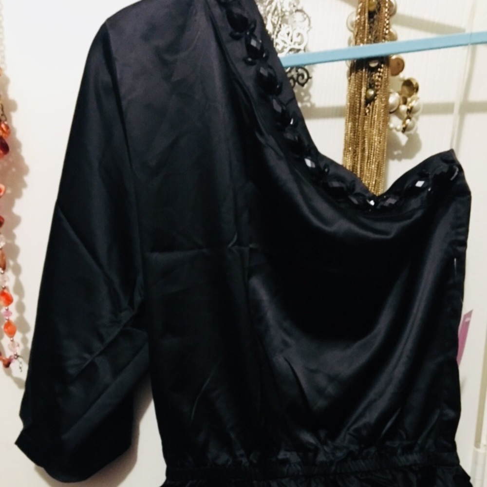 Black satin like one shoulder top