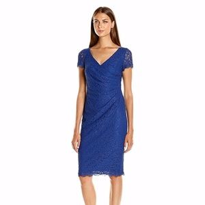 Adrianna Papell Wrap Front Pleated Lace Dress
