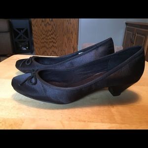 Rampage black satin kitten heels.