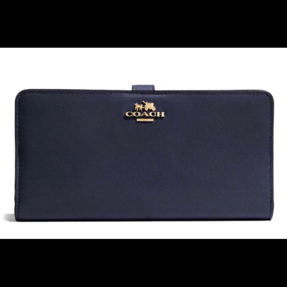NWT COACH Madison Leather Skinny Wallet NAVY BLUE