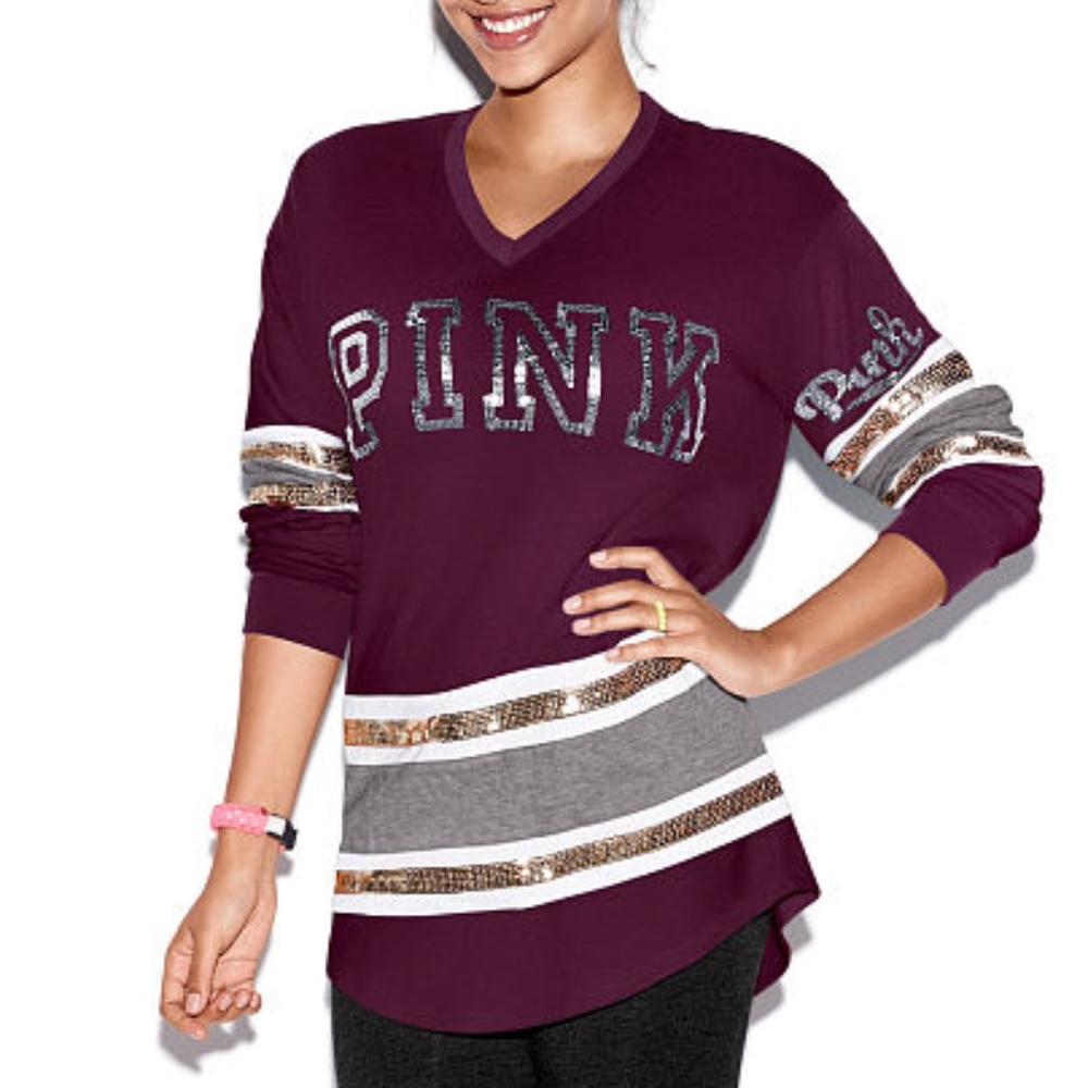 Victoria's Secret PINK Bling V-Neck Varsity Crew