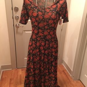 NWT LuLaRoe Ana XL Orange + Brown Flowers on Black