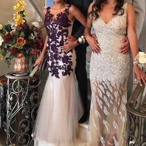 purple and champagne mermaid style prom dress