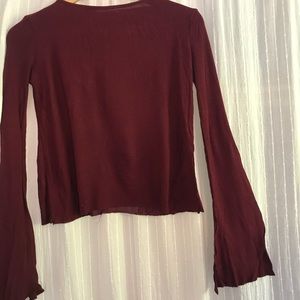 ZARA Burgundy cotton top with bell sleeves