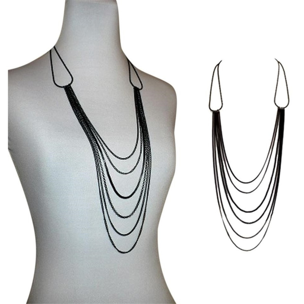 Adia Kibur Black Multi Layered Tied Chain Necklace NWT