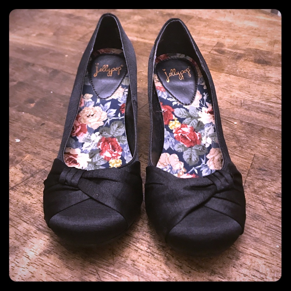 Black silk heels
