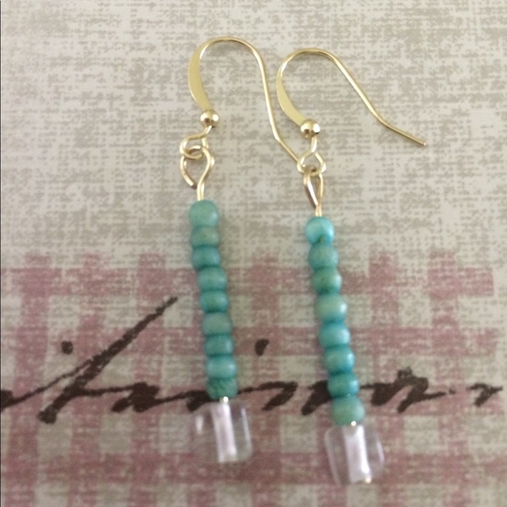 Sea green wood bead drop earrings