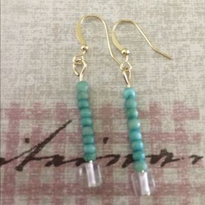 Sea green wood bead drop earrings
