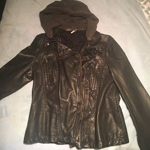 Free People “Pleather” Jacket with Hoodie