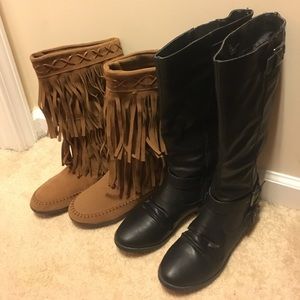 Tall black riding and brown Indian fringe boots