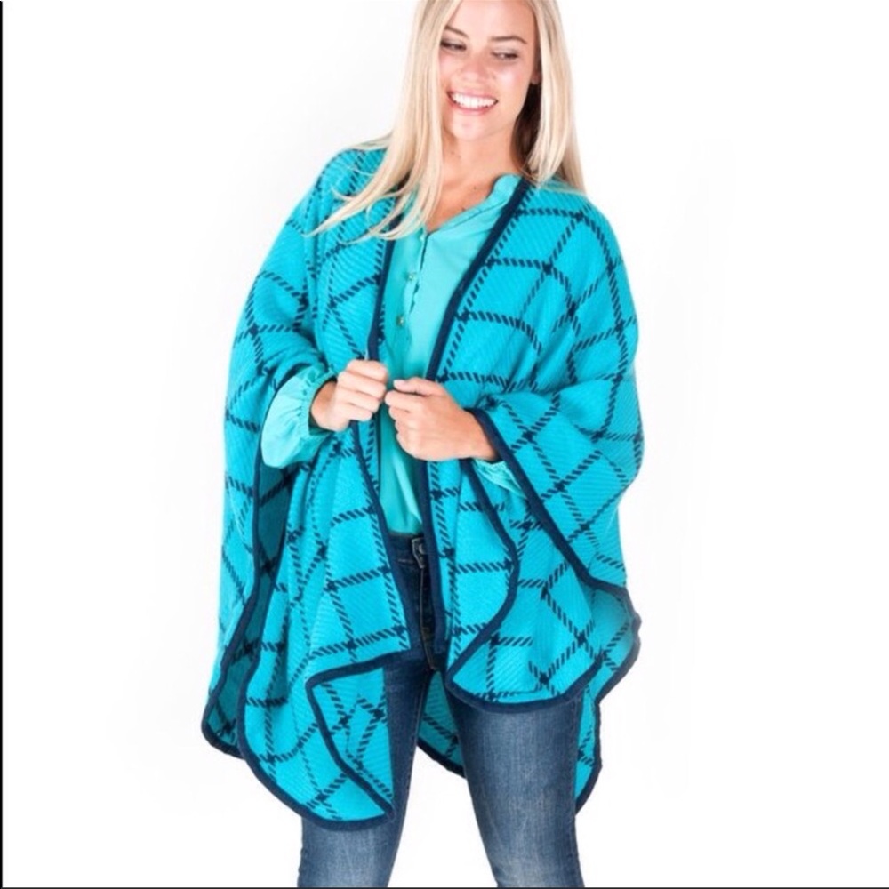 Turquoise and Navy Shawl - Picture 1 of 2