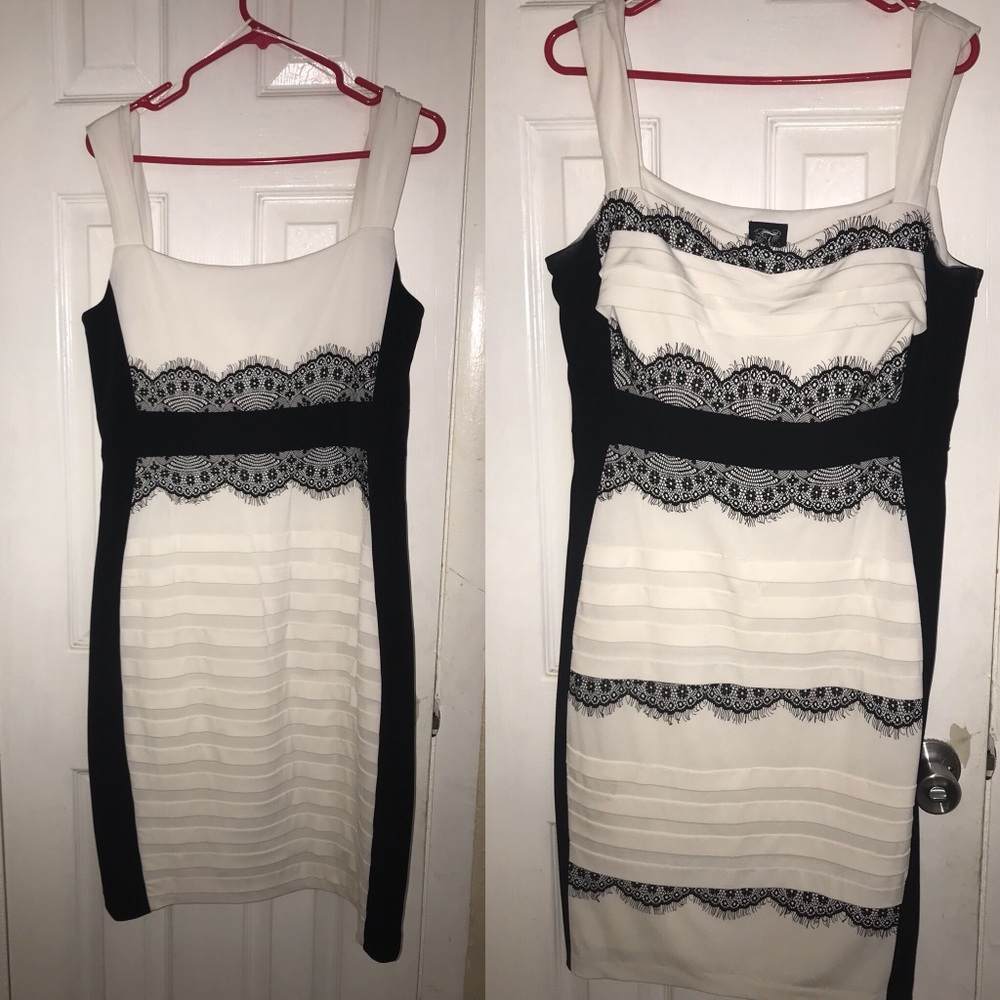 Formal dress. Knee length. Black and white