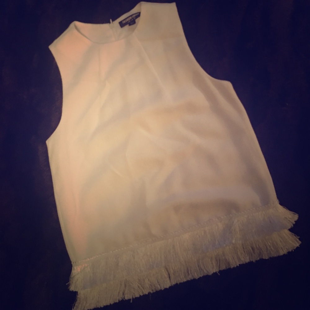 White fringe top by fashion union