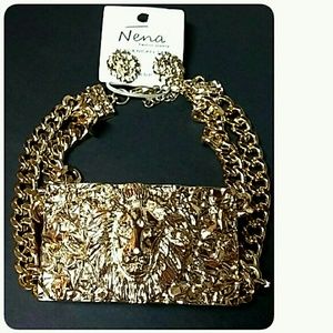 Jewelry - 3/$30 Hammered Goldtone Lion's Head Necklace Set Jewelry - 3/$30 Hammered Goldtone Lion's Head Necklace Set