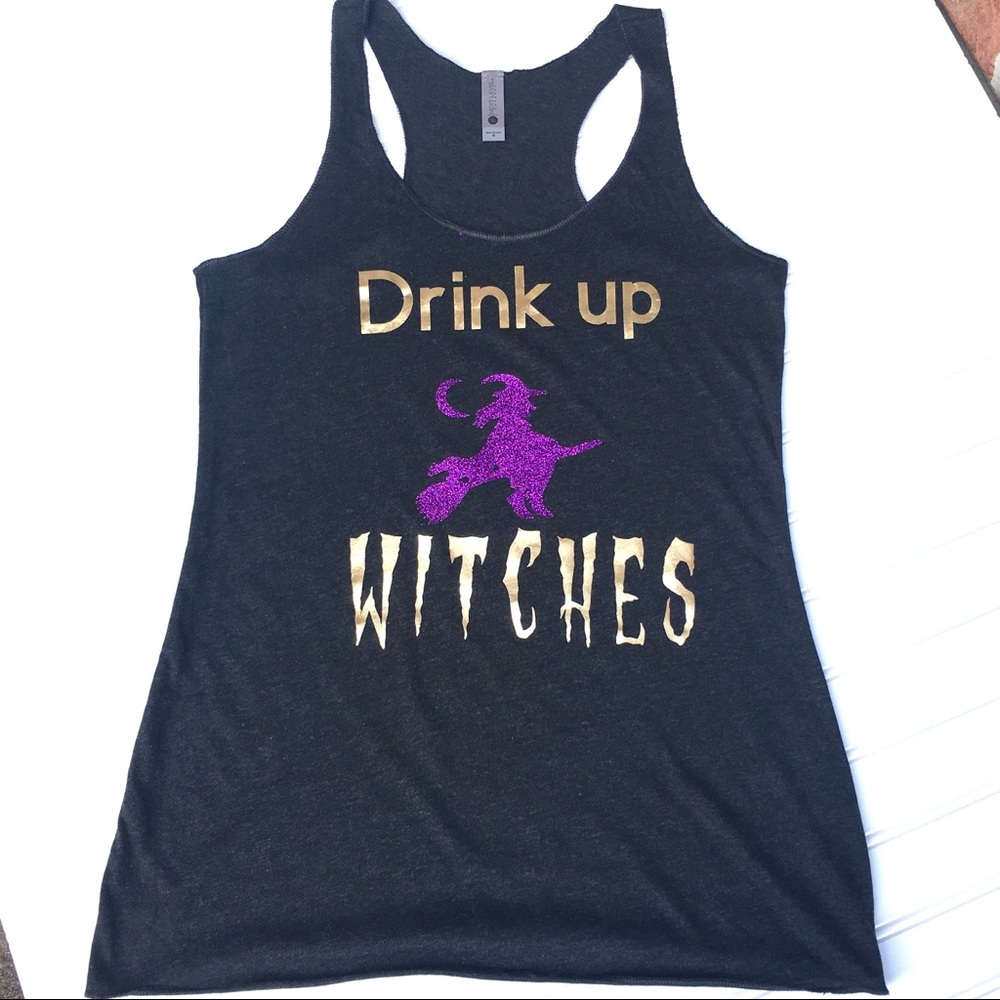 NWOT Drink up Witches Halloween tank top glitter