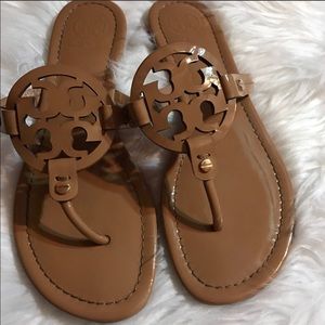Authentic Sand Patent Leather Miller Sandals