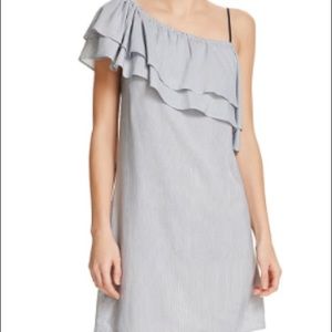 Splendid ruffled one shoulder striped dress, new