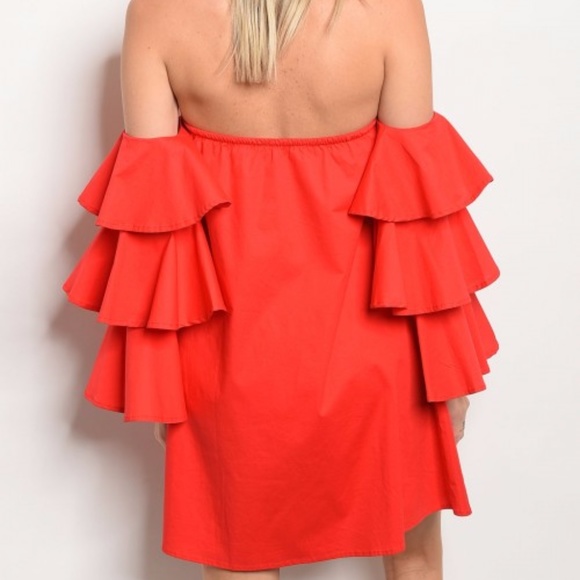 ■LAST 1■RED RUFFLES DRESS - Picture 2 of 3