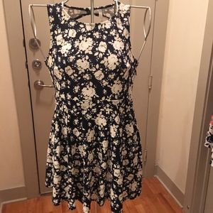 Navy + Cream Floral Skater Dress