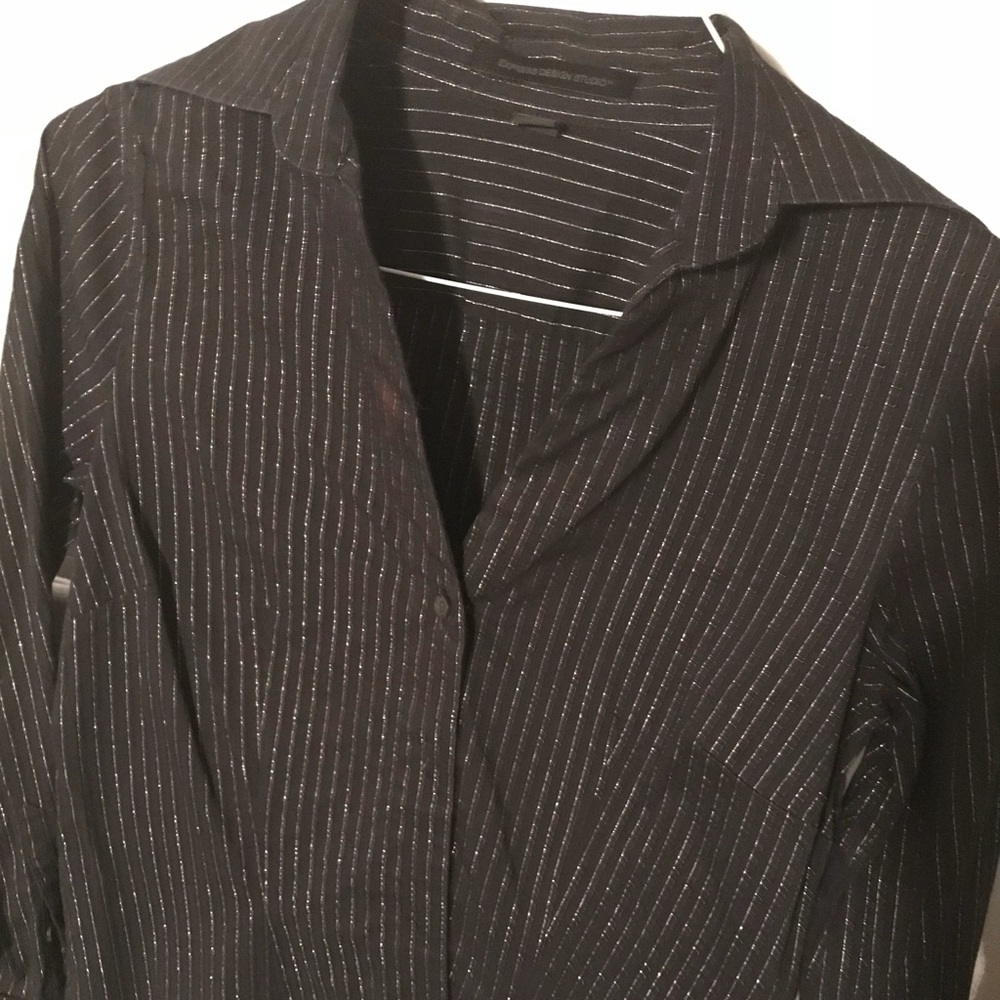 Black Express button up with metallic pinstripe