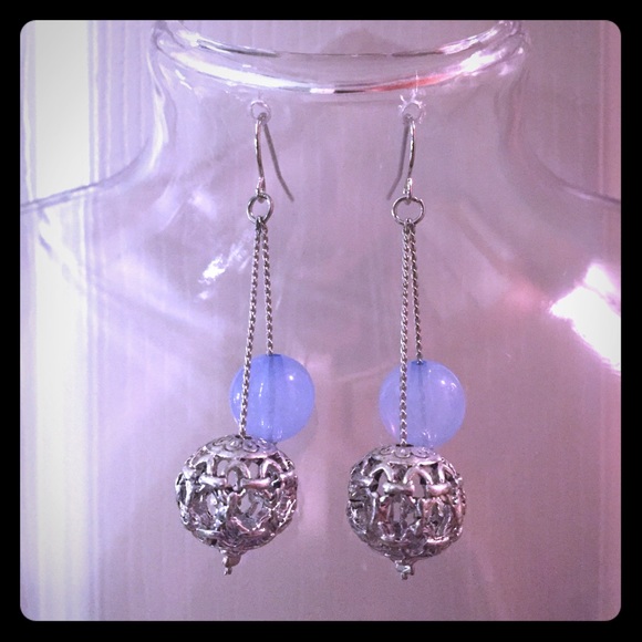 Jewelry - Blue & Silver Ball Dangle Earrings
