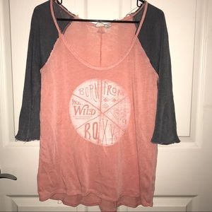 Roxy baseball tee, peach and blue