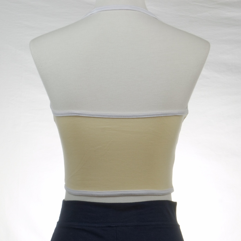 Sexy Cotton Stretchy Halter Crop Top Yellow/Beige - Picture 6 of 7