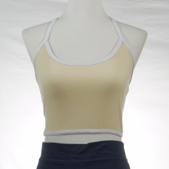 Sexy Cotton Stretchy Halter Crop Top Yellow/Beige - Picture 2 of 7