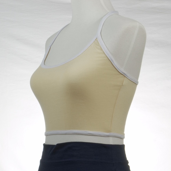 Sexy Cotton Stretchy Halter Crop Top Yellow/Beige - Picture 7 of 7