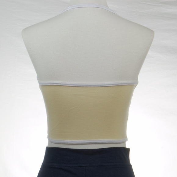 Sexy Cotton Stretchy Halter Crop Top Yellow/Beige - Picture 6 of 7