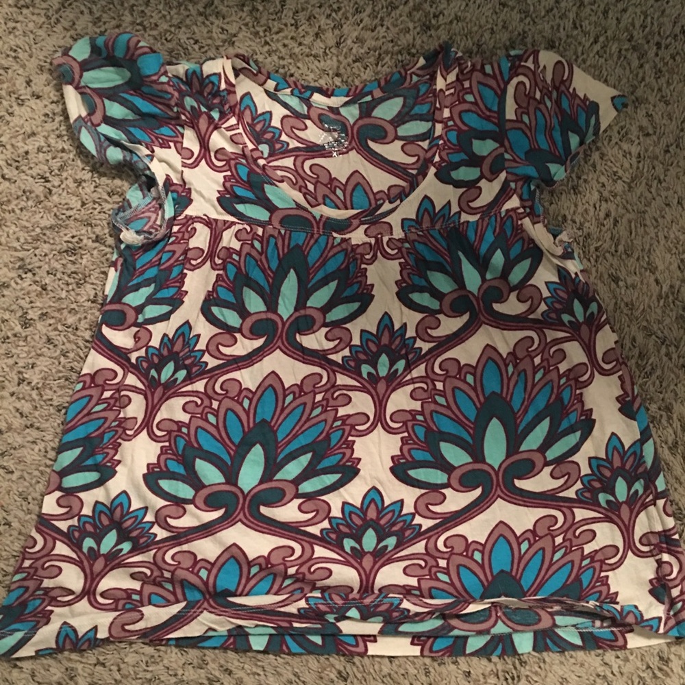 Multi-colored printed, floral short sleeve top